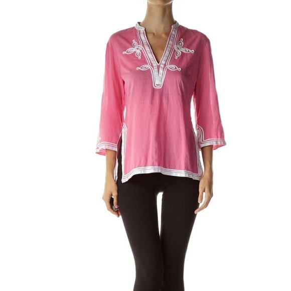 Trina Turk Tops - Trina Turk Pink White Detailed Tunic